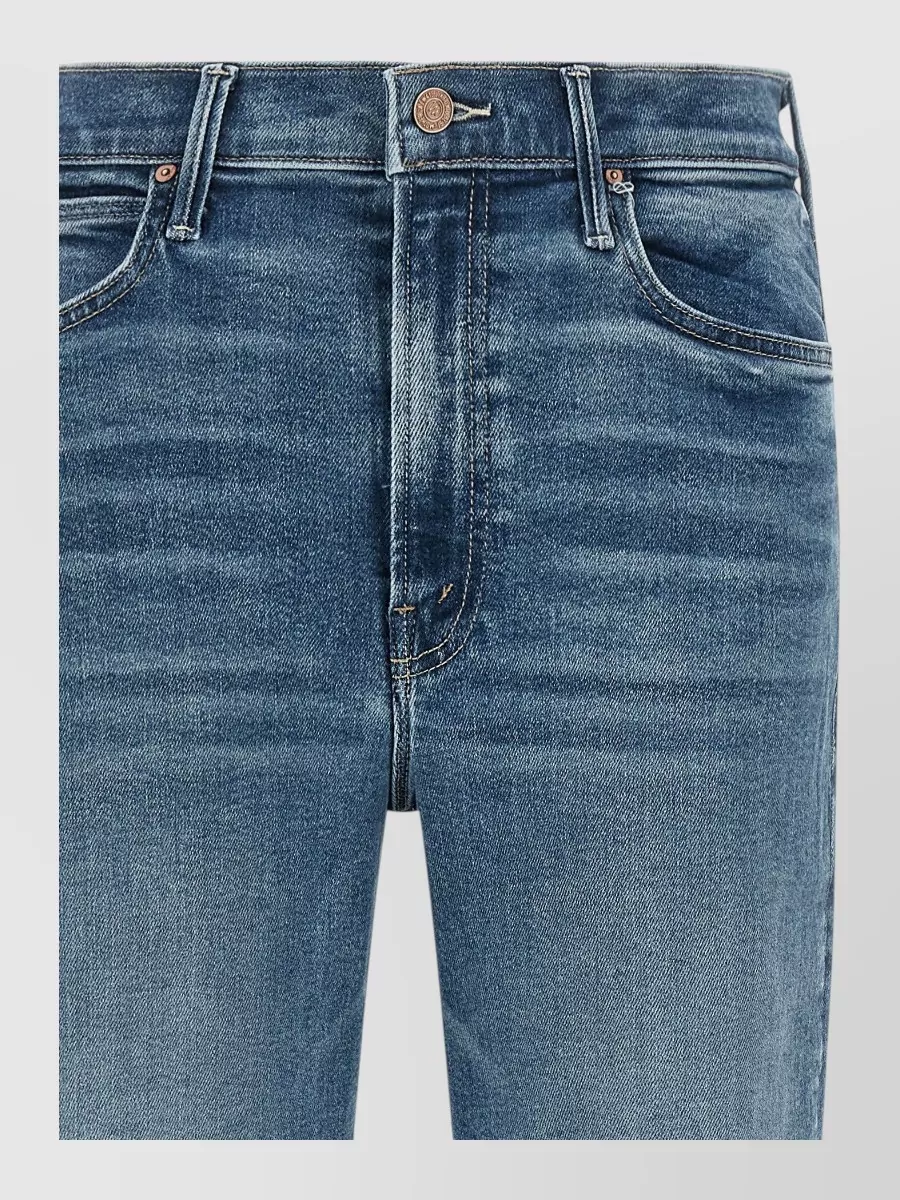 Mother Kick Flare Mid Rise Distressed Jeans In Blue