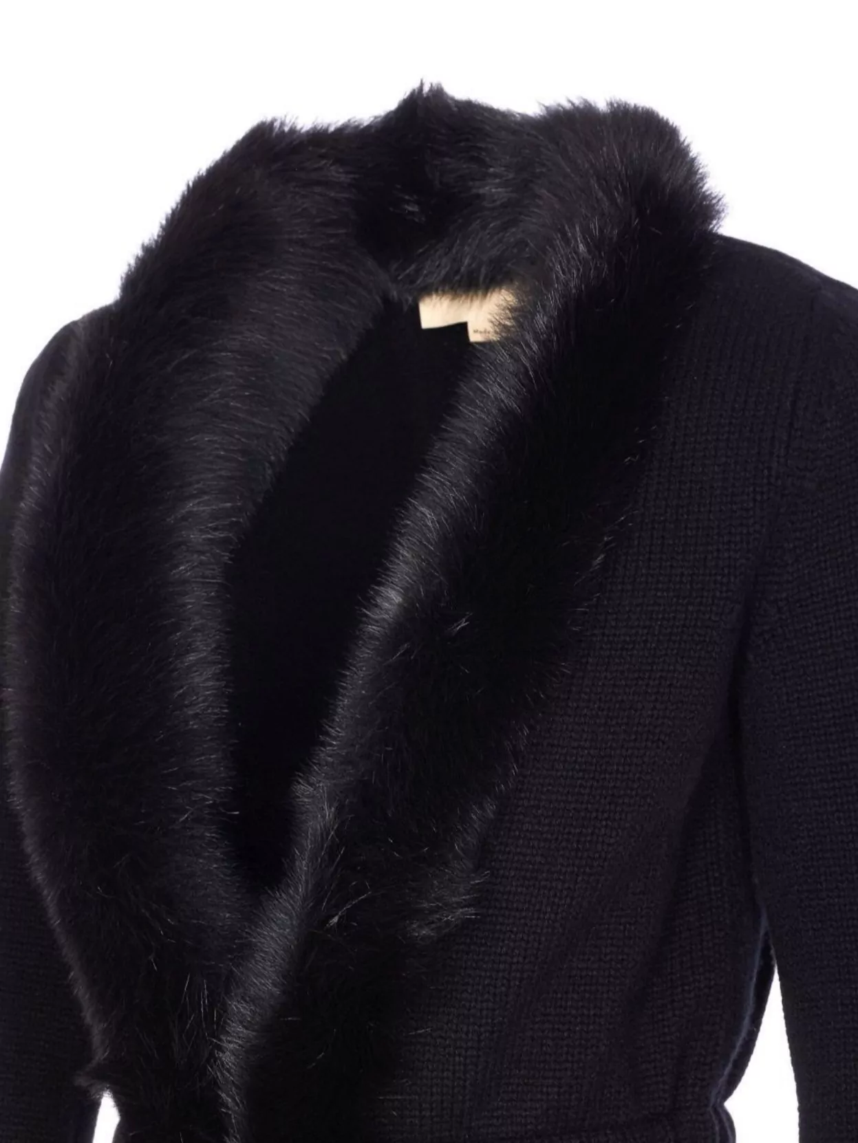 Valentino Textured Jacket With Belted Waist And Fur In Multi