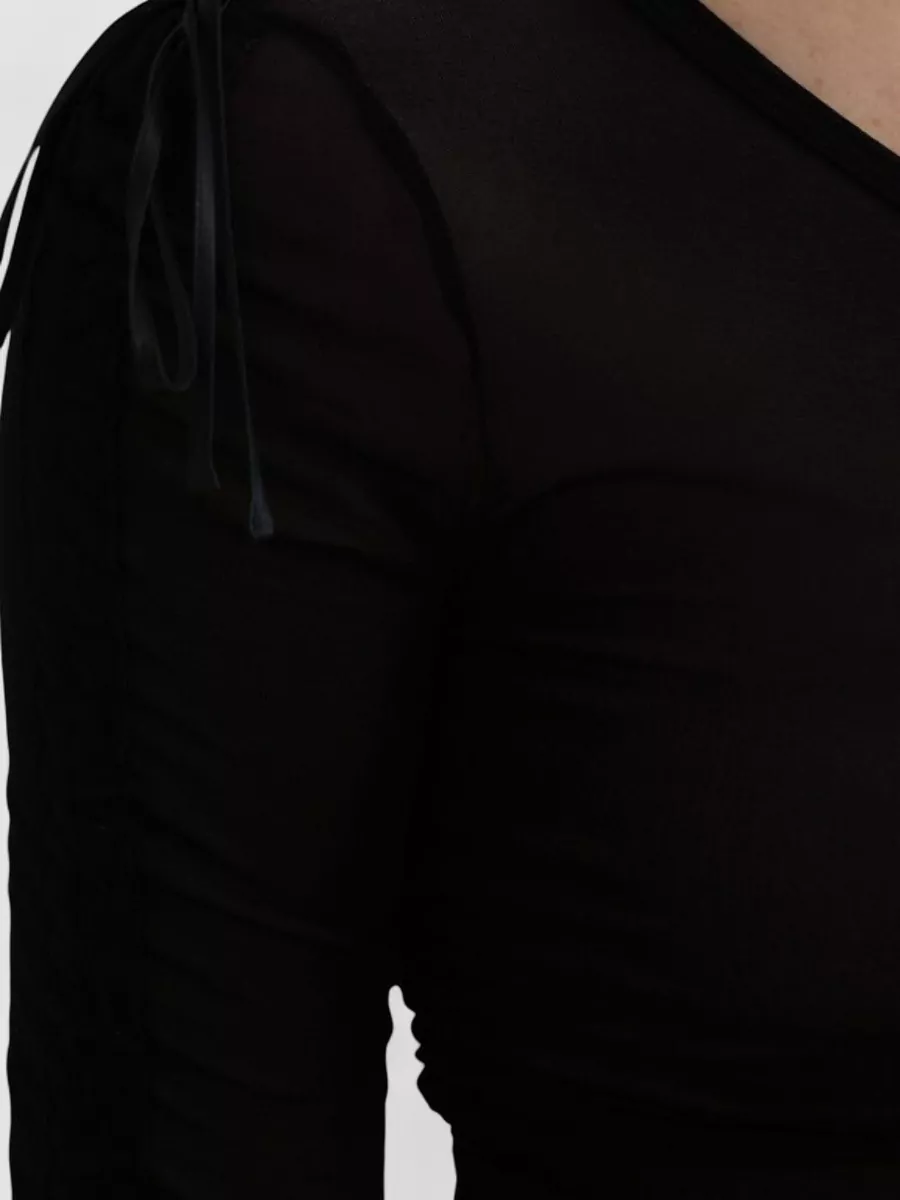 Dolce&Gabbana Sheer Ruched Long-Sleeve V-Neck Midi Dress
