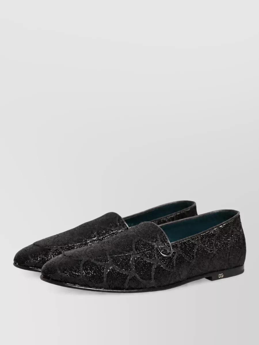 Dolce&Gabbana Leather Glitter Brocade Loafers