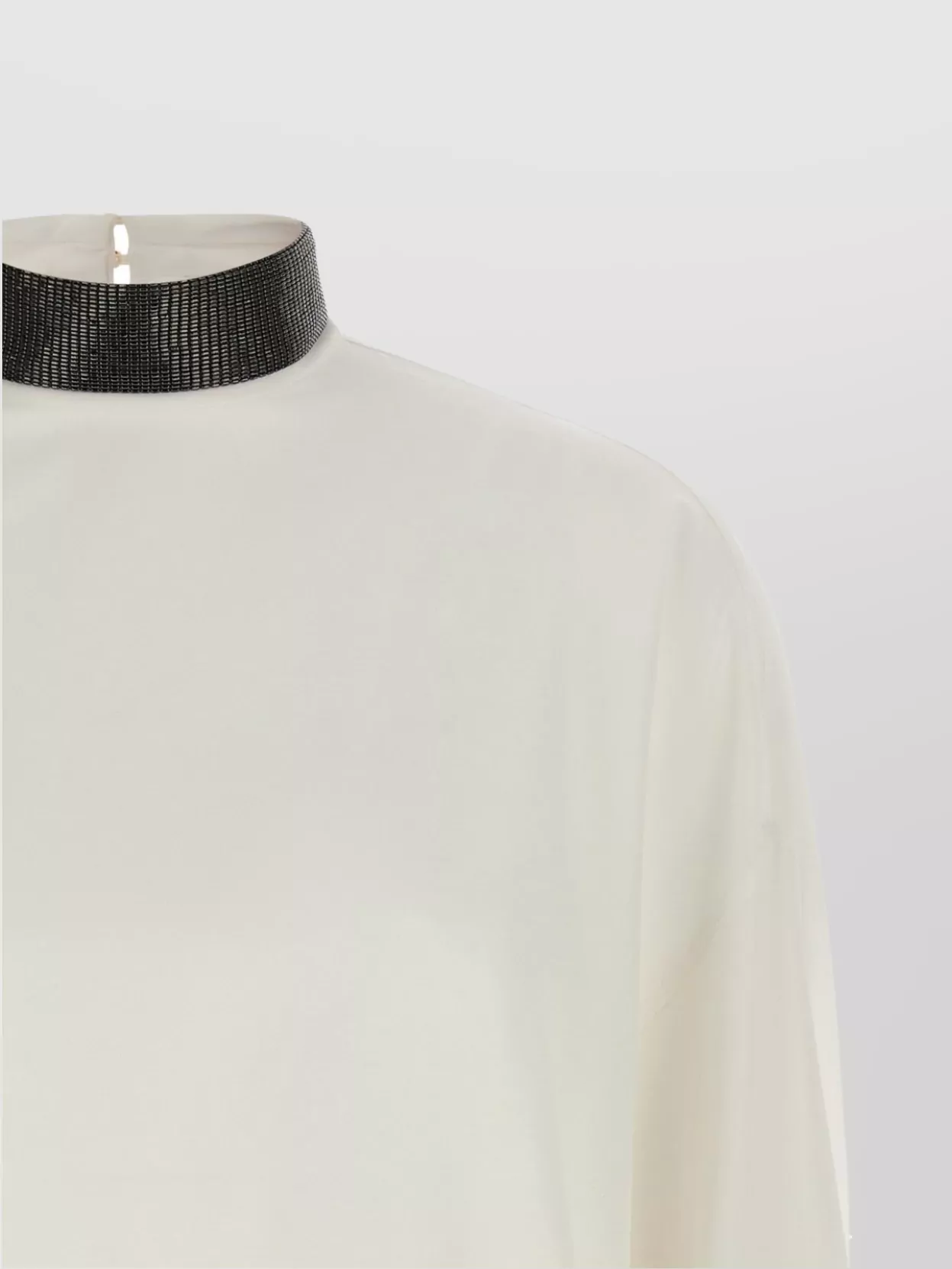 Brunello Cucinelli Silk Blouse With High Collar And Keyhole Back In White