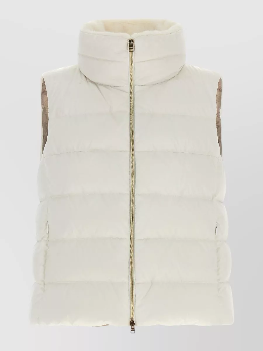 Herno Technical Satin Vest Padded High Collar In White