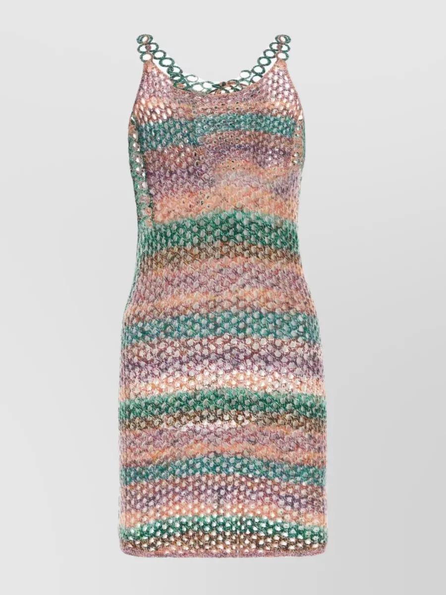 Shop Chloé Crochet Mini Dress With Racerback And Chain Strap Detail In Pink