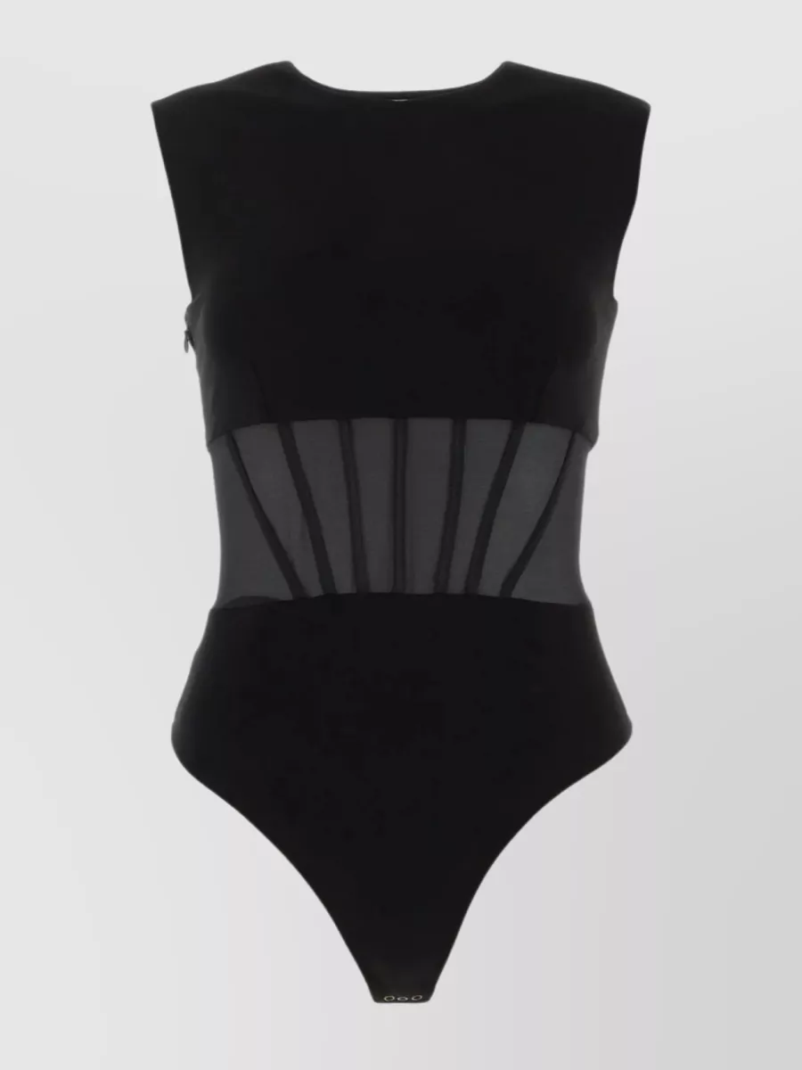 Shop Alexander Mcqueen Viscose Bodysuit With Stretch And Sheer Paneling In Black
