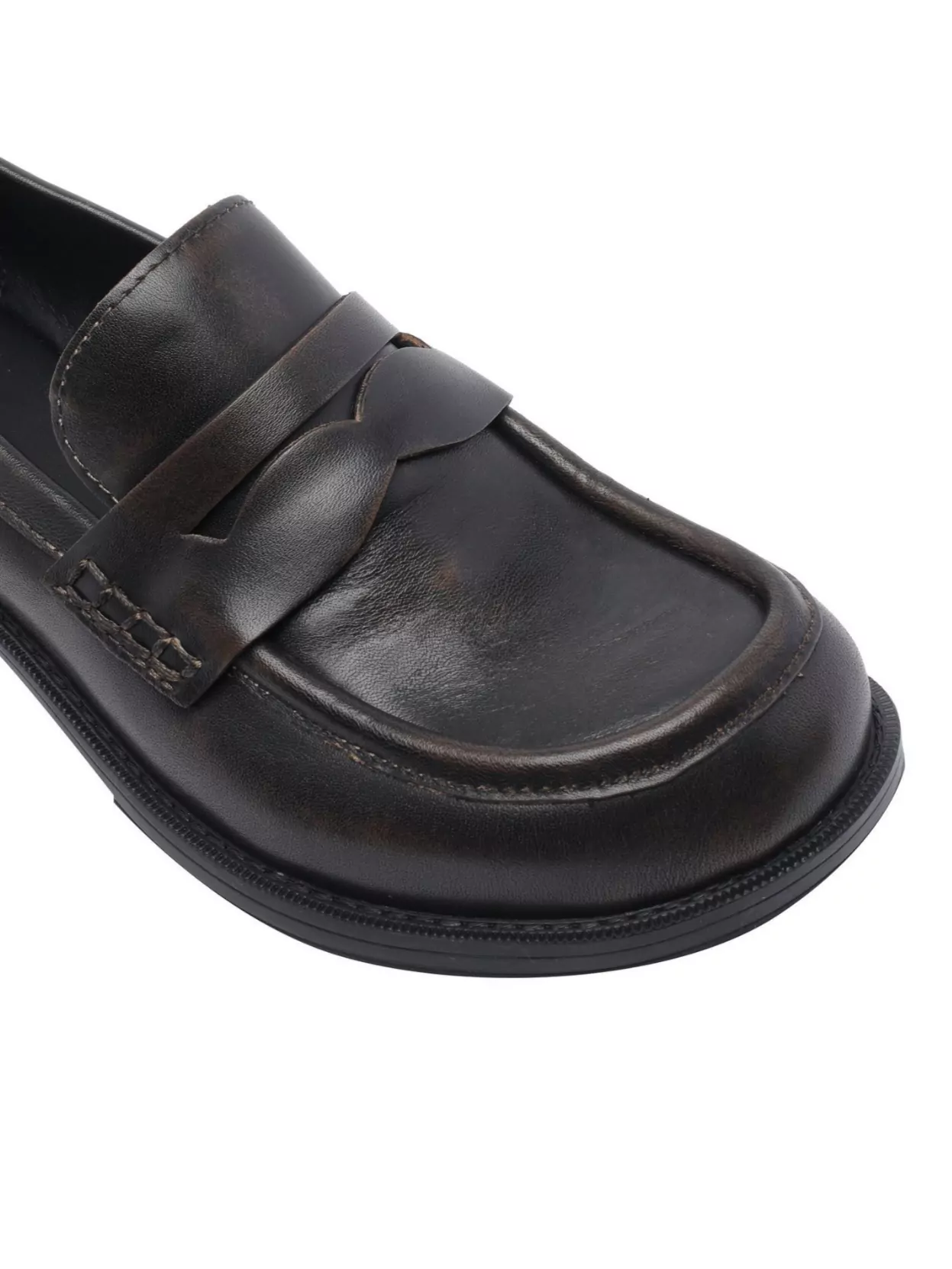 Ash Leather Round Toe Loafers With Stitch Detail