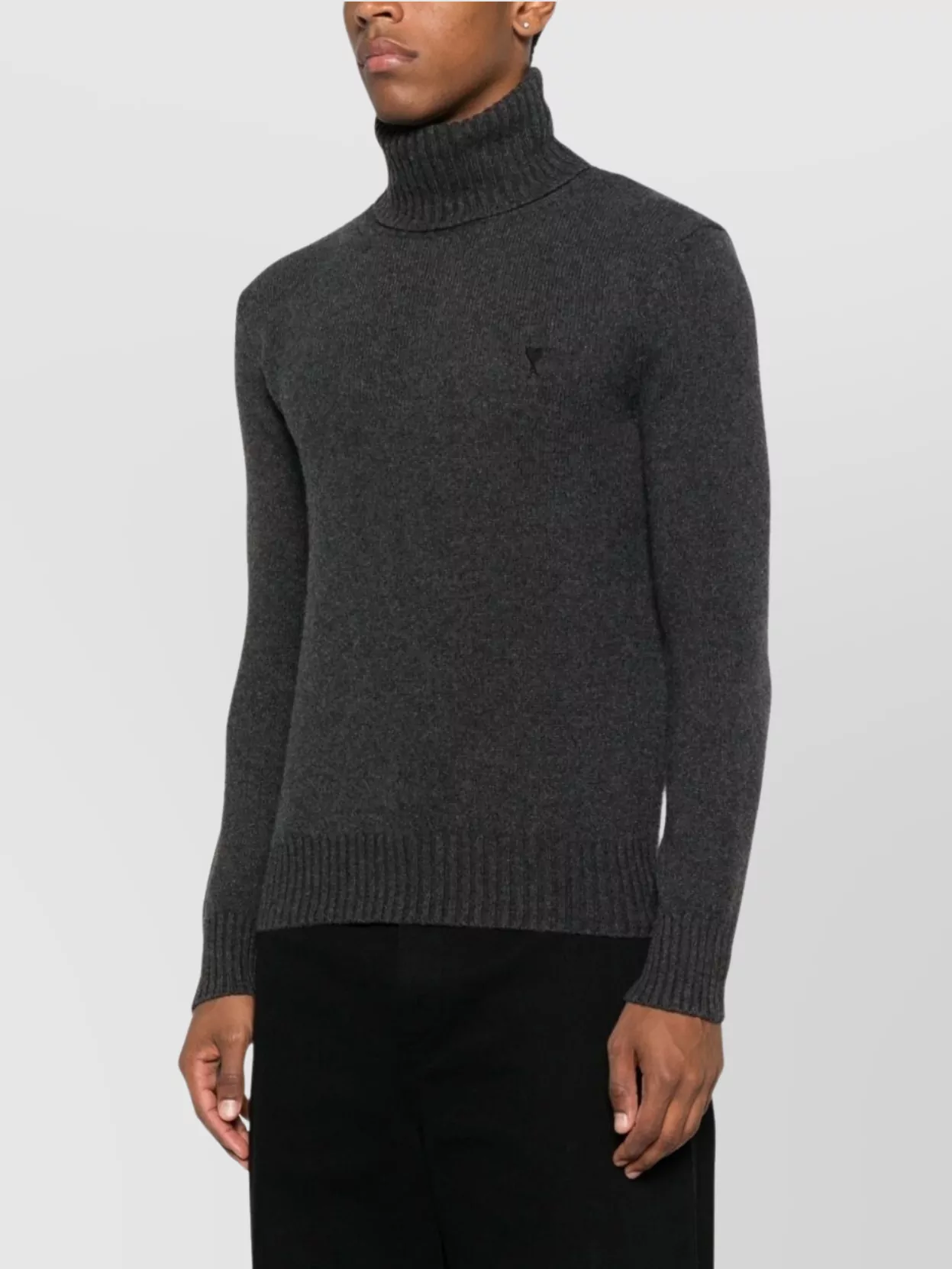 Ami Alexandre Mattiussi Ribbed Turtleneck Sweater Long Sleeves In Black