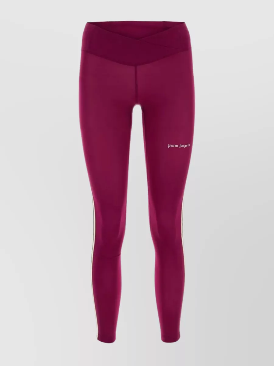 Shop Palm Angels Nylon Leggings With Elastic Waistband And Contrasting Side Stripes In Burgundy