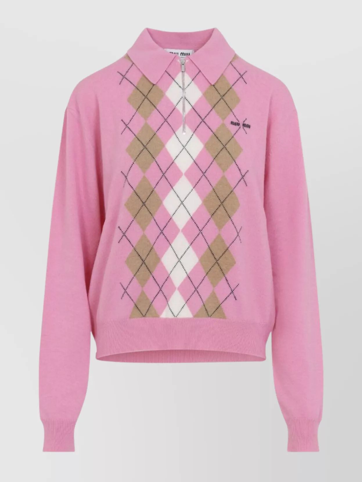 Miu Miu Argyle Pattern Polo Collar Knitwear Sweater