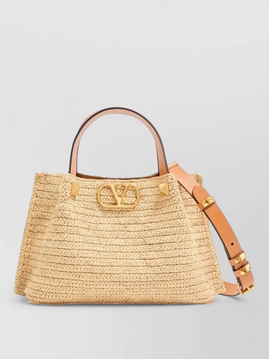 Valentino Garavani Vlogo Signature Small Raffia Beach Bag