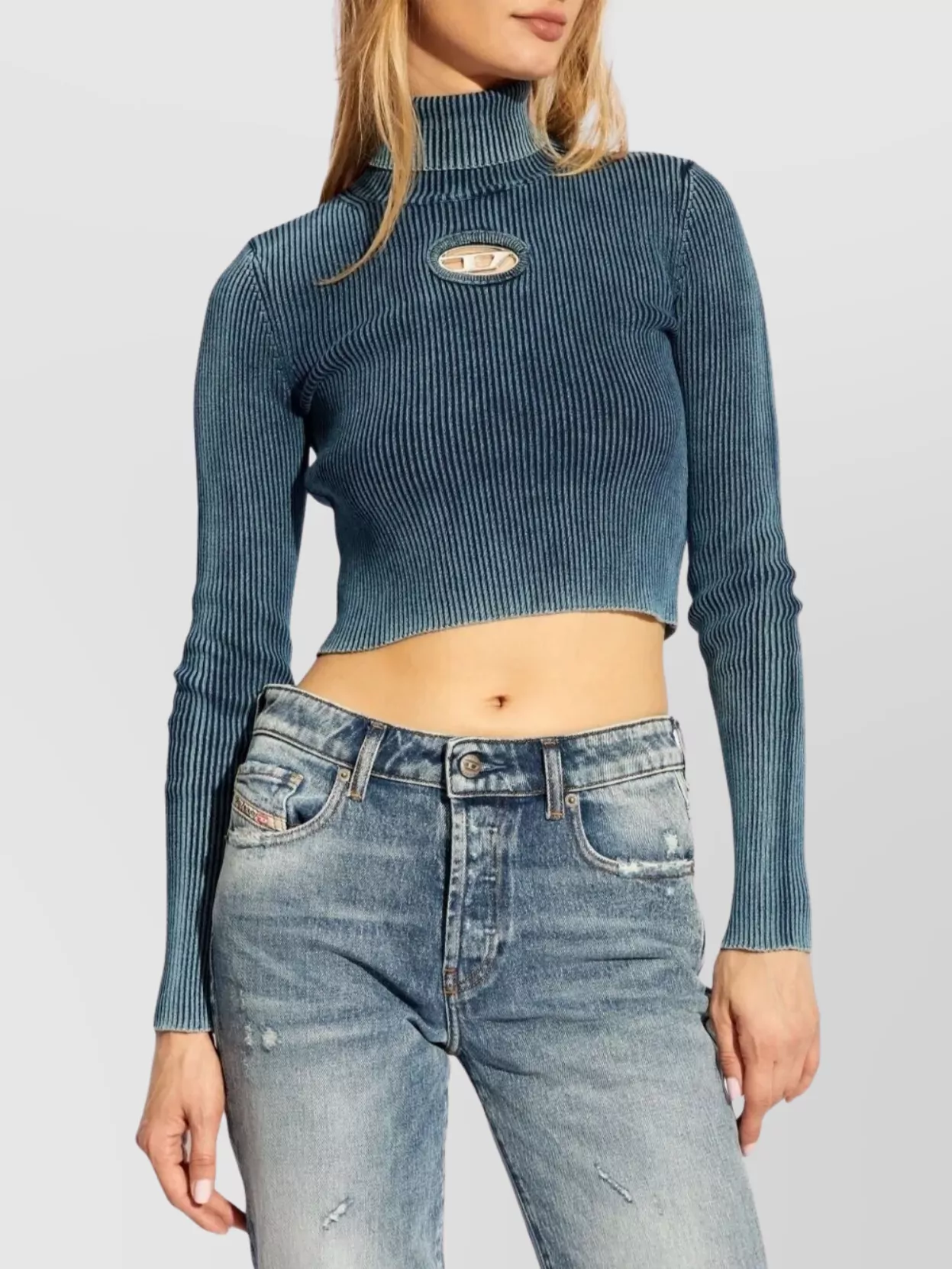 Diesel Cropped Turtleneck Sweater Ribbed Texture