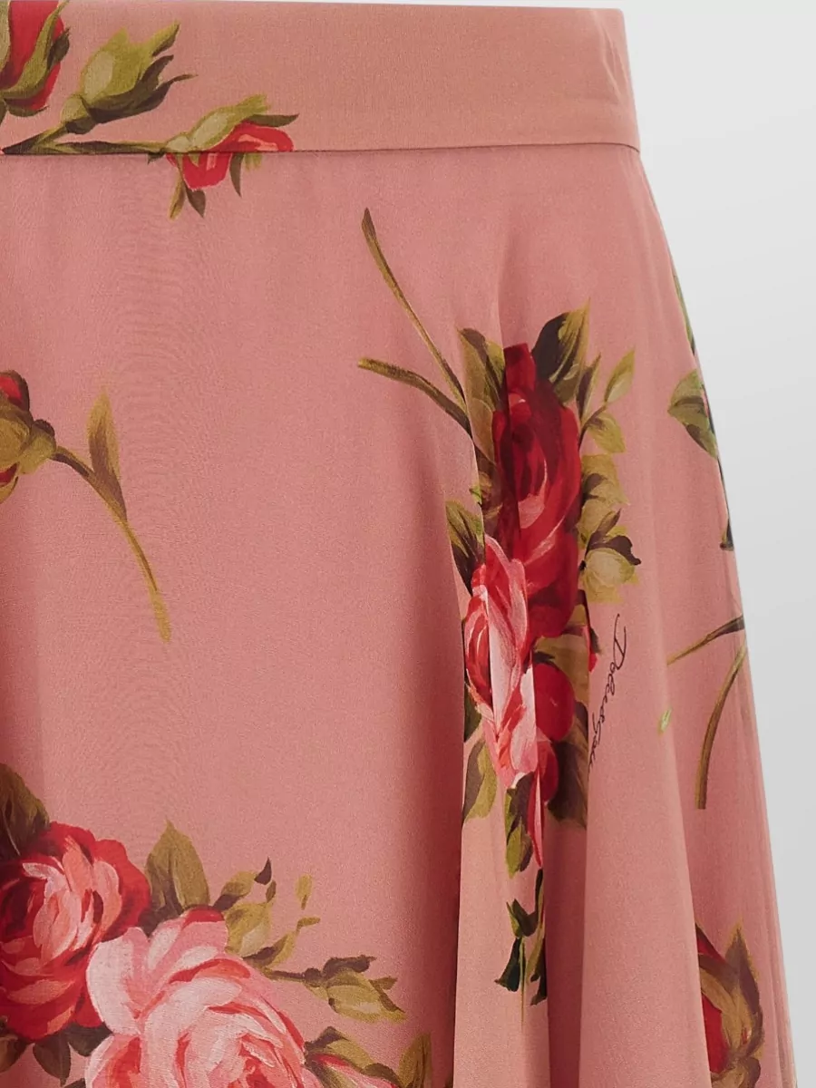 Dolce&Gabbana Silk Bouquet Rose Printed Chiffon Midi A-Line Skirt