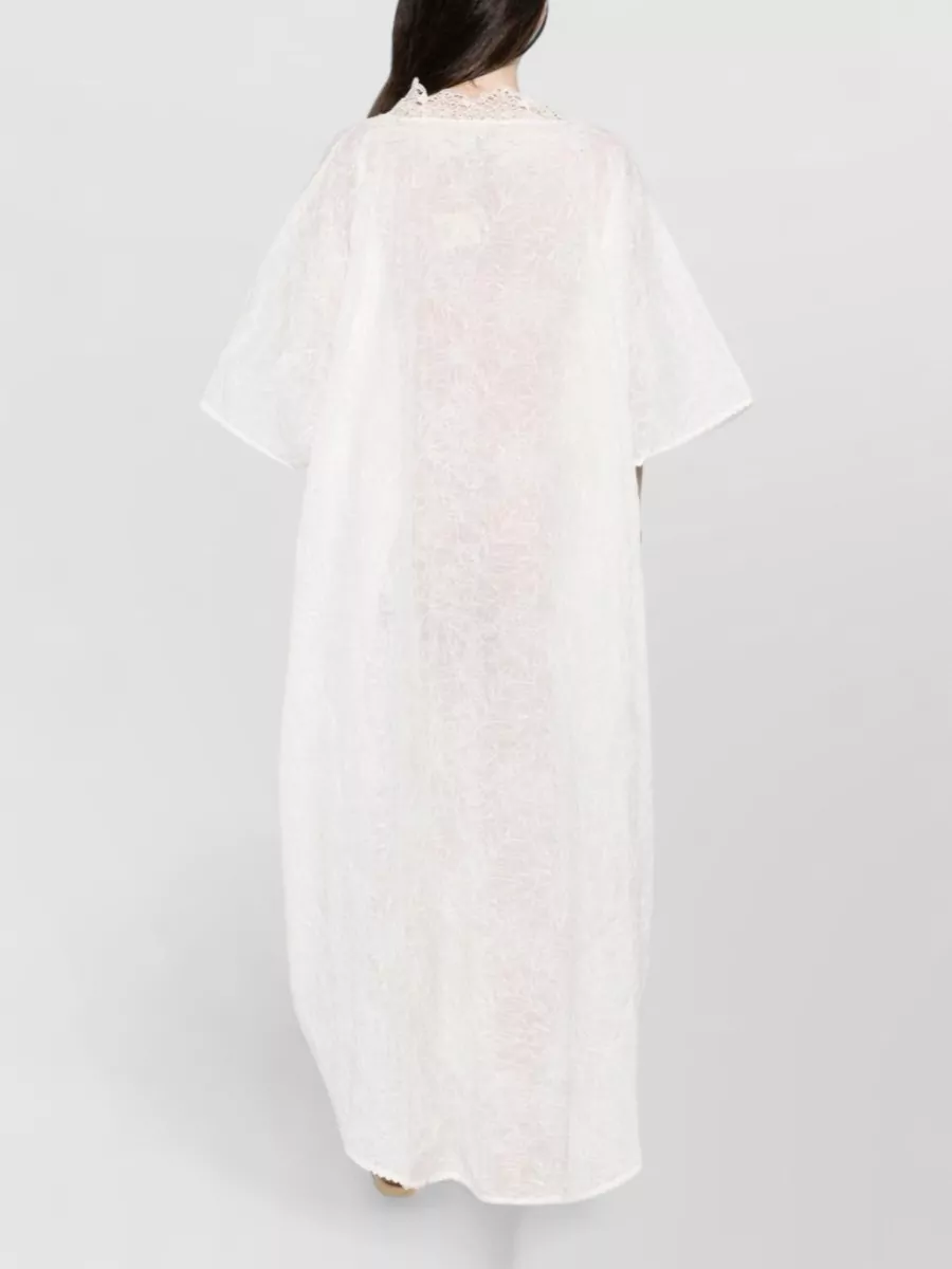 Ermanno Scervino Ramie V-Neck Short-Sleeve Maxi Dress