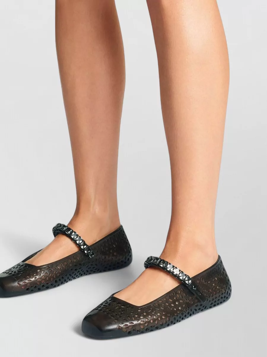 Jimmy Choo Round Toe Perforated Embellished Strap Ballerina Shoes