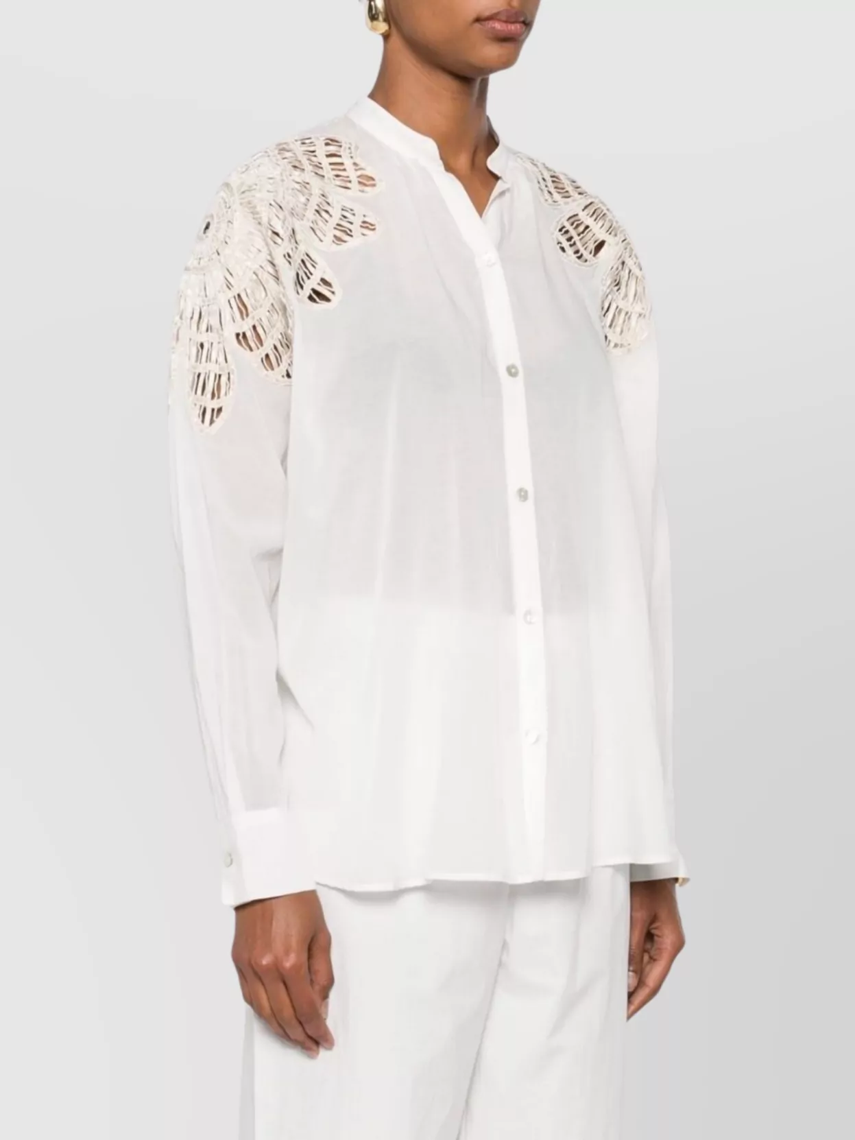 Forte Forte Cotton Blend Shirt With Embroidered Lace Detailing In White