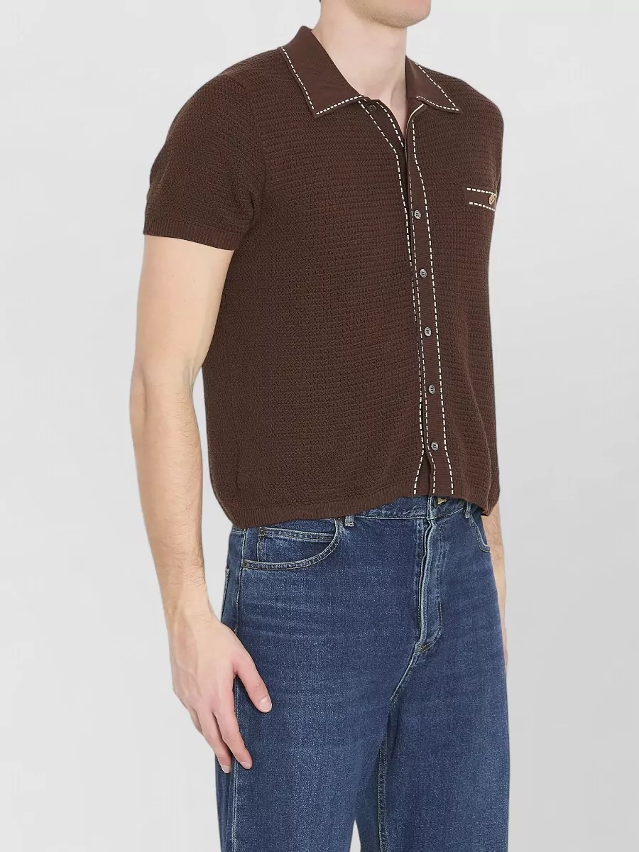 Versace Cotton Knit Short-Sleeve Shirt