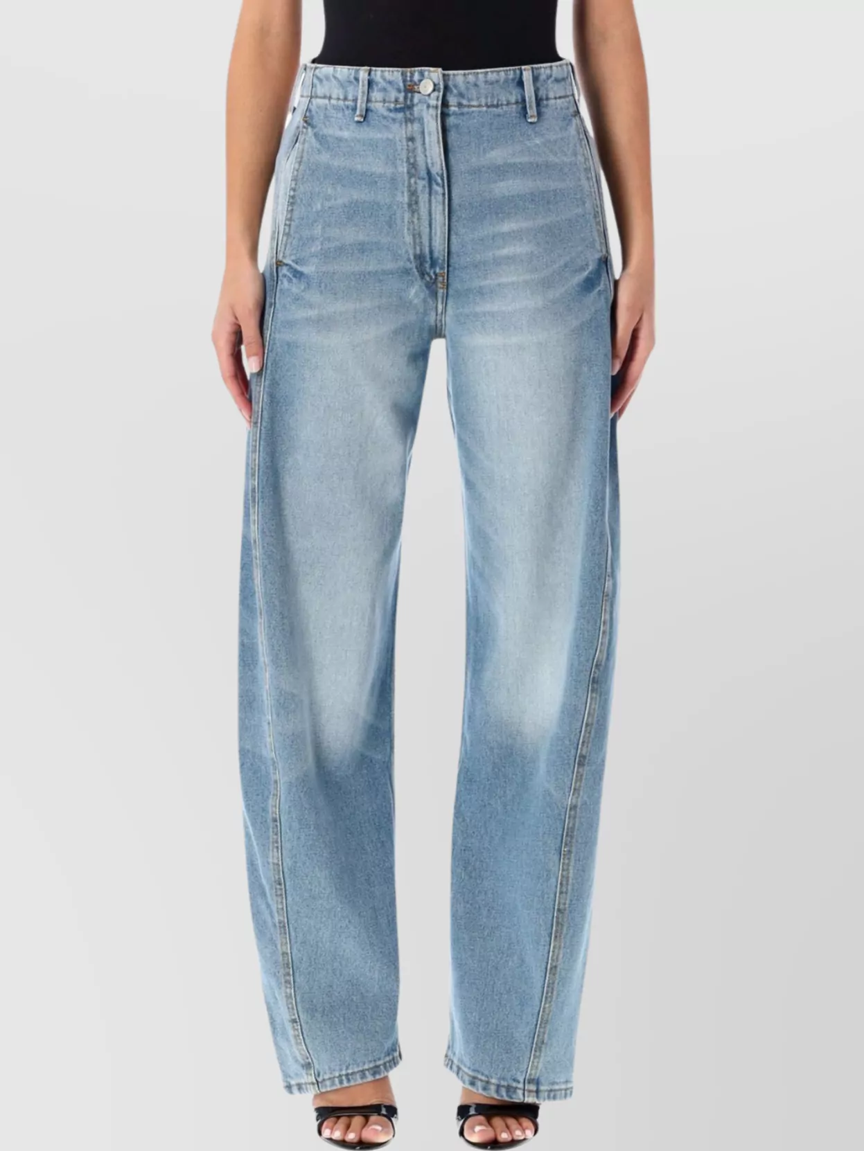 Magda Butrym Wide Leg Denim Trousers With Belt Loops In Blue