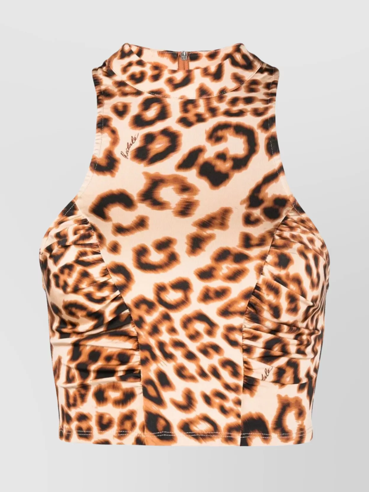 Shop Rotate Birger Christensen Gathered Halterneck Leopard Crop Top In Pastel