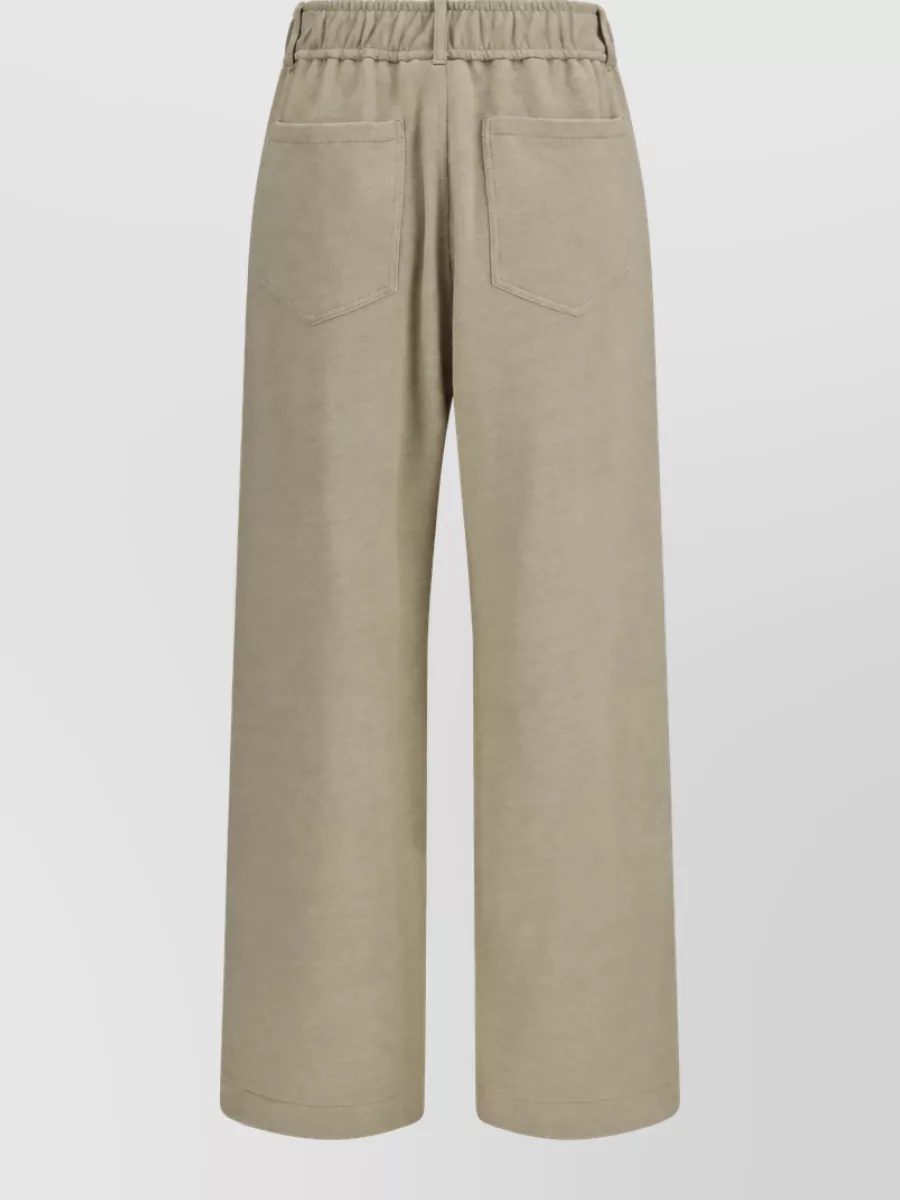 Brunello Cucinelli Linen Cotton High-Rise Wide-Leg Track Pants