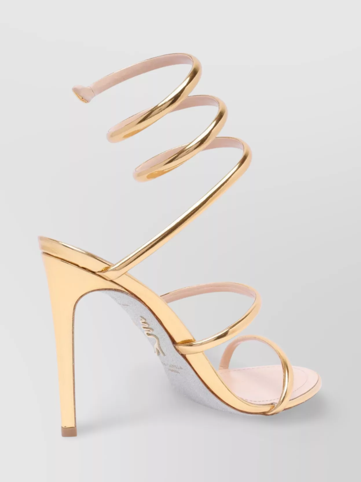 Rene Caovilla Leather Metallic Spiral Strap Sandals
