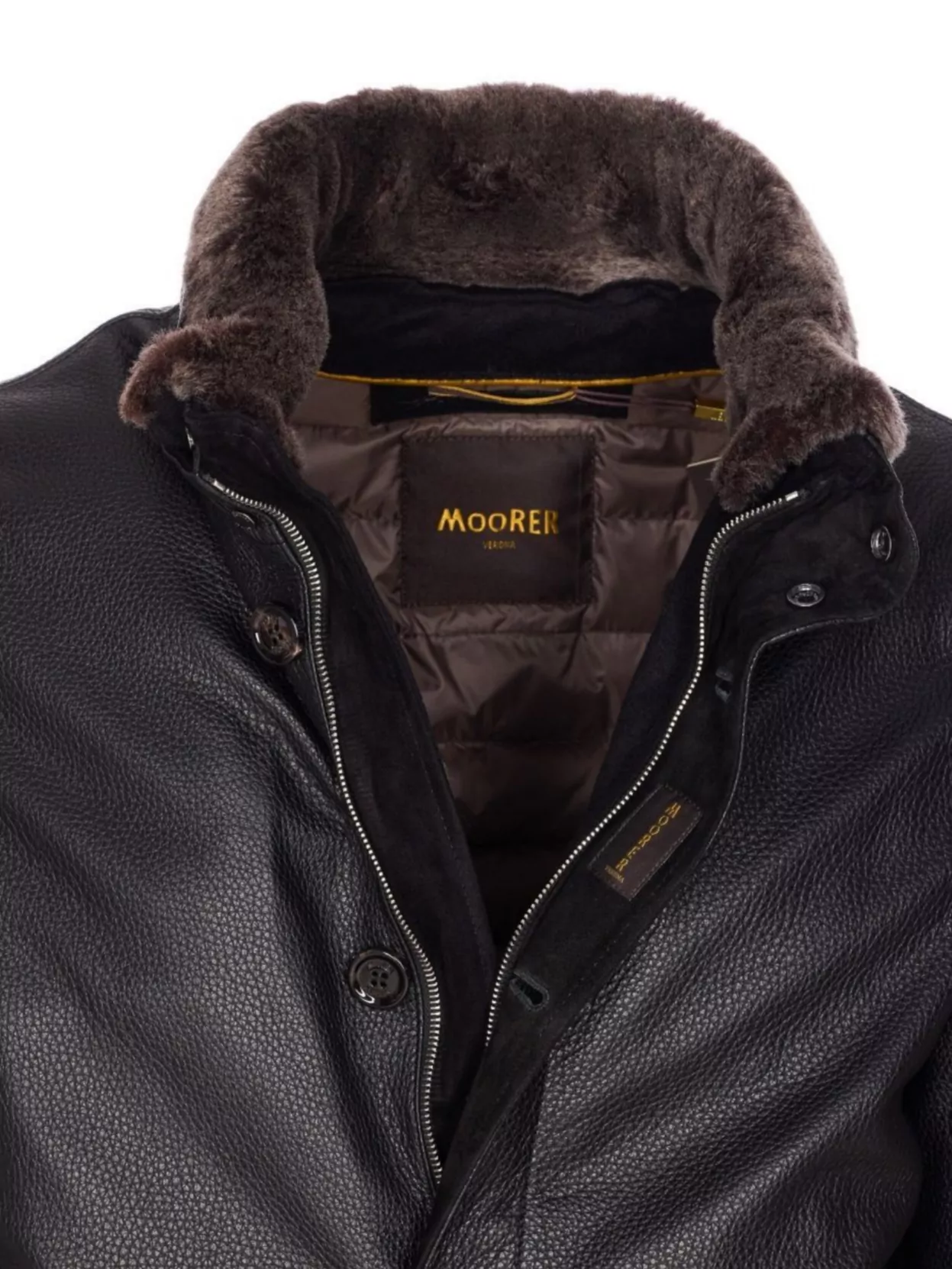 Moorer High Neck Textured Jacket With Fur Collar