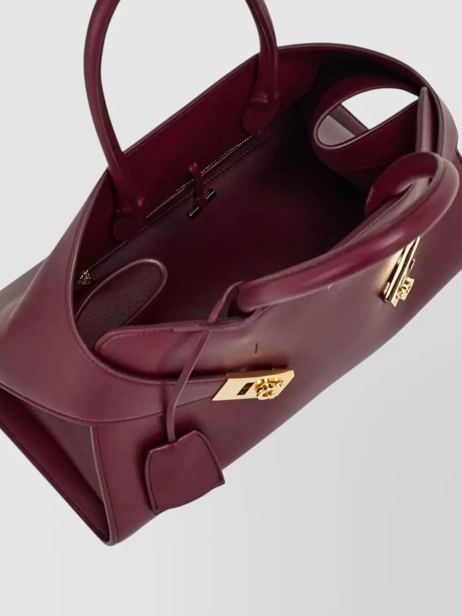 Ferragamo Medium Tote Bag Gold Tone Hardware Top Handle