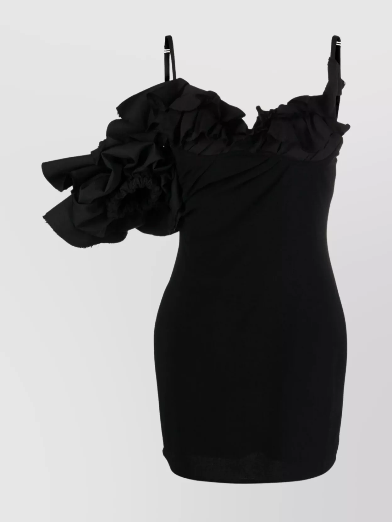 Shop Jacquemus La Robe Duna Asymmetry Straps Thigh-length Dress In Black