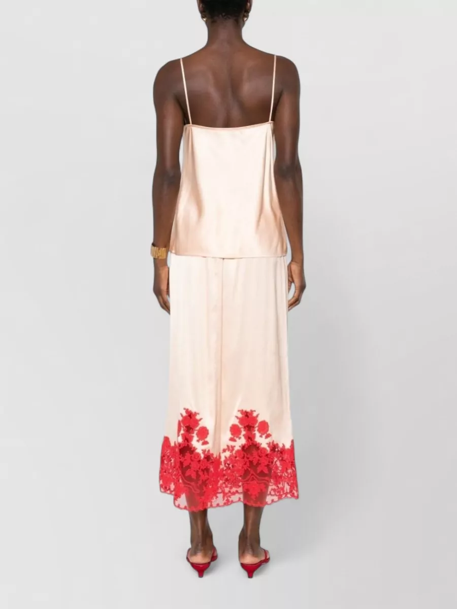 Ermanno Scervino Top Floral Embroidery Lace Trim Satin