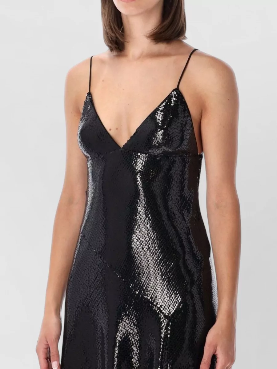 Alberta Ferretti Sequin V-Neck Sleeveless Maxi Dress