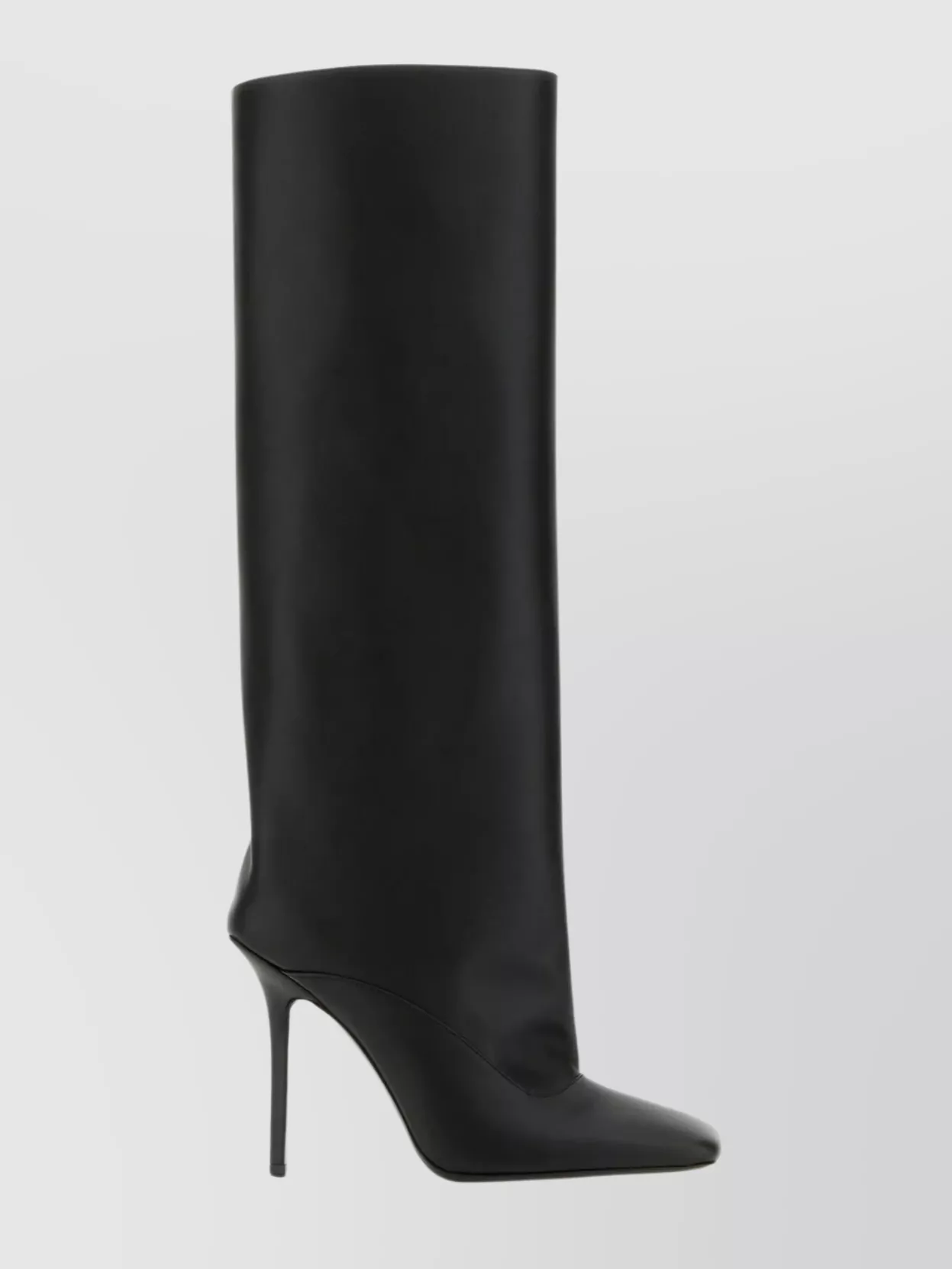 Shop Attico Calf Leather Knee Boots With Squared Toe And Stiletto Heel In Black