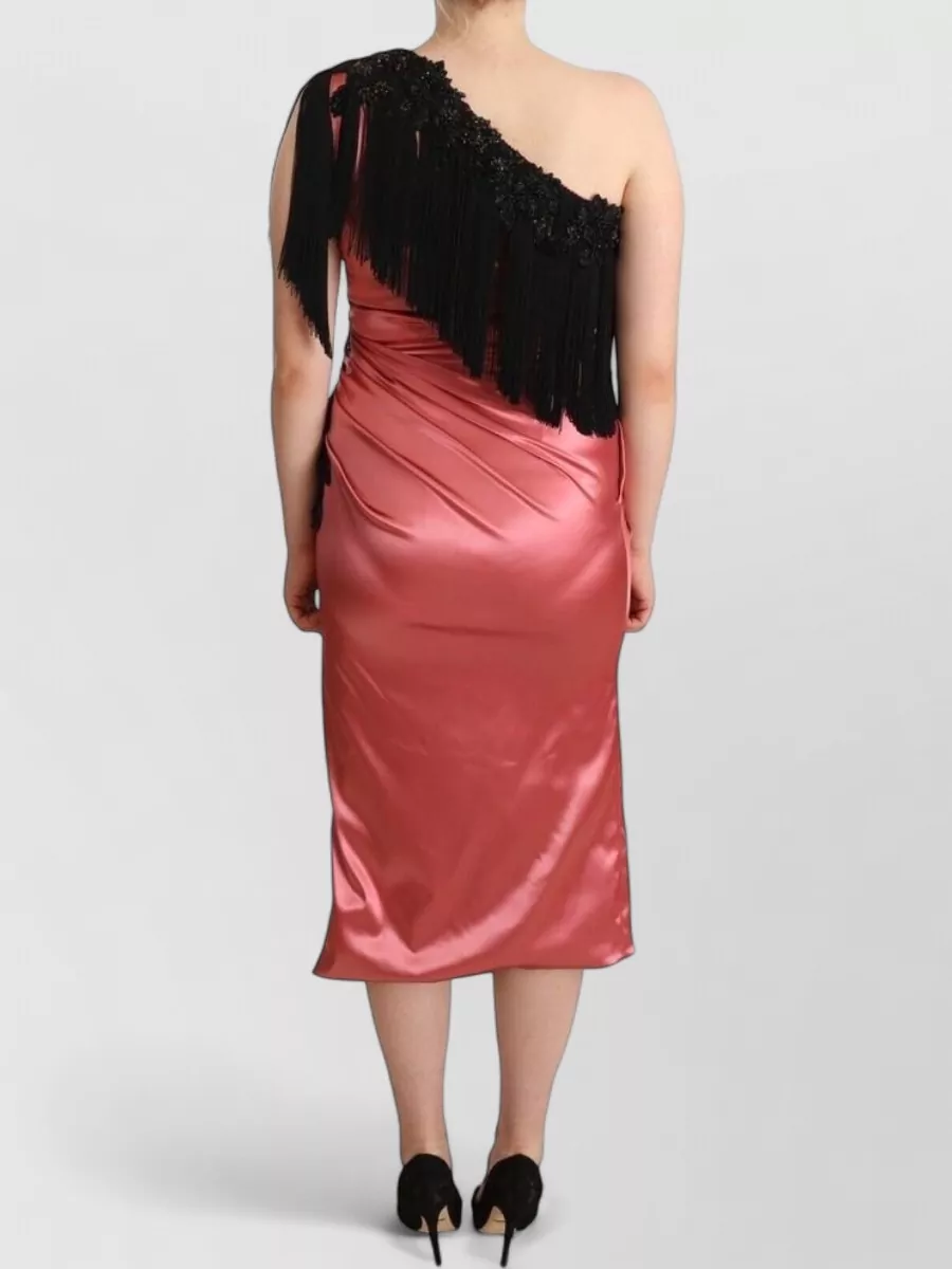Dolce&Gabbana Silk One-Shoulder Fringe Midi Dress