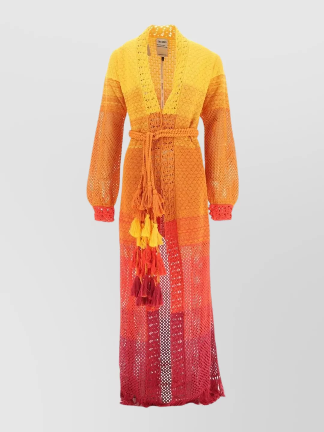 Shop Escvdo Kimono Dress With Belted Waist And Tassel Embellishments