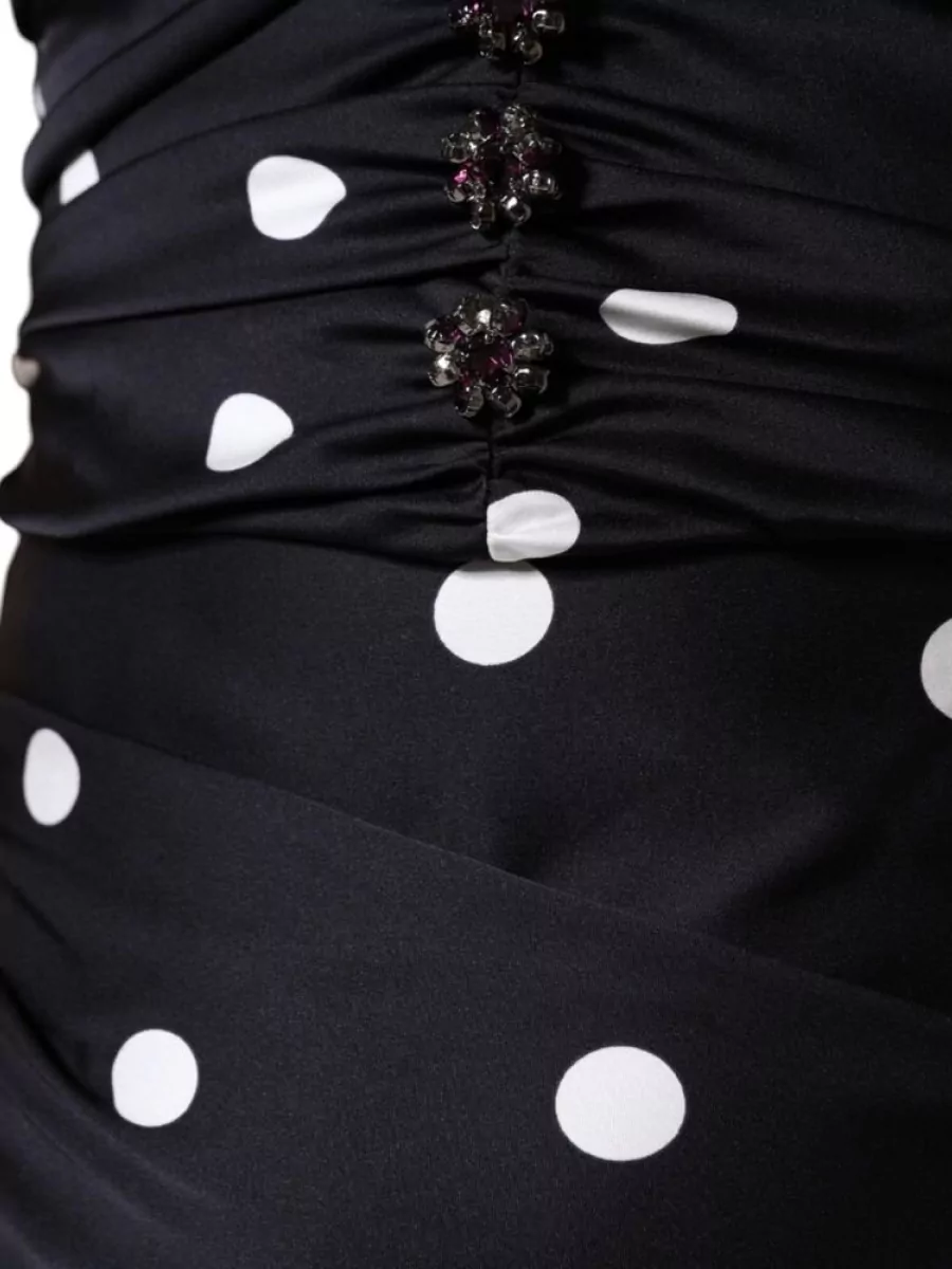 Dolce&Gabbana Silk Polka-Dot V-Neck Sleeveless Midi Dress