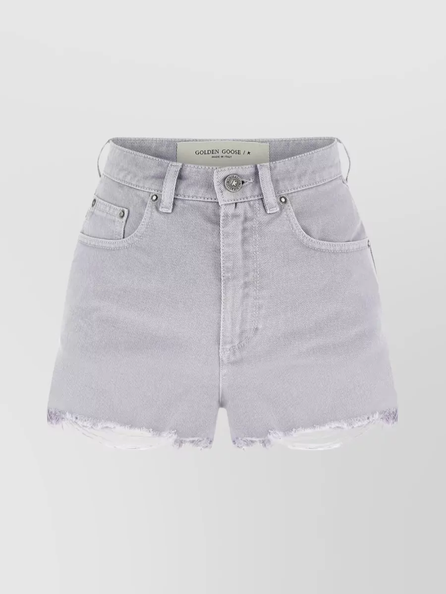 Shop Golden Goose Raw-cut Frayed Waistband Loops Denim Shorts In Grey