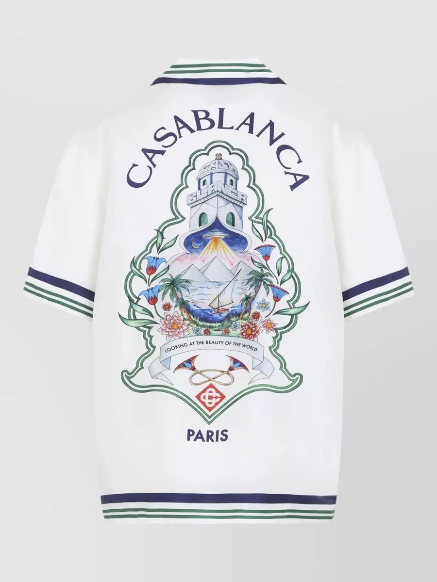 Casablanca Silk Printed Cuban Collar Short-Sleeve Shirt
