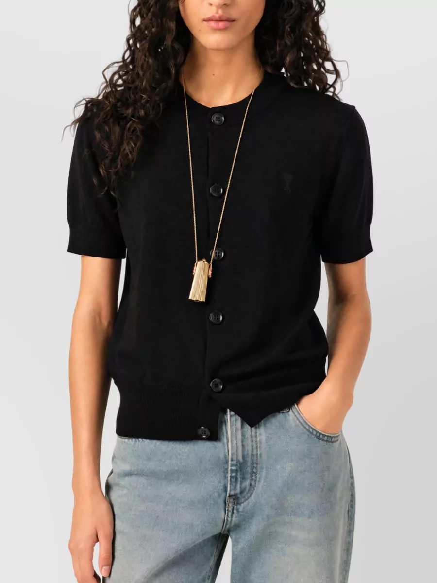 Ami Paris Short Sleeve Wool Cardigan