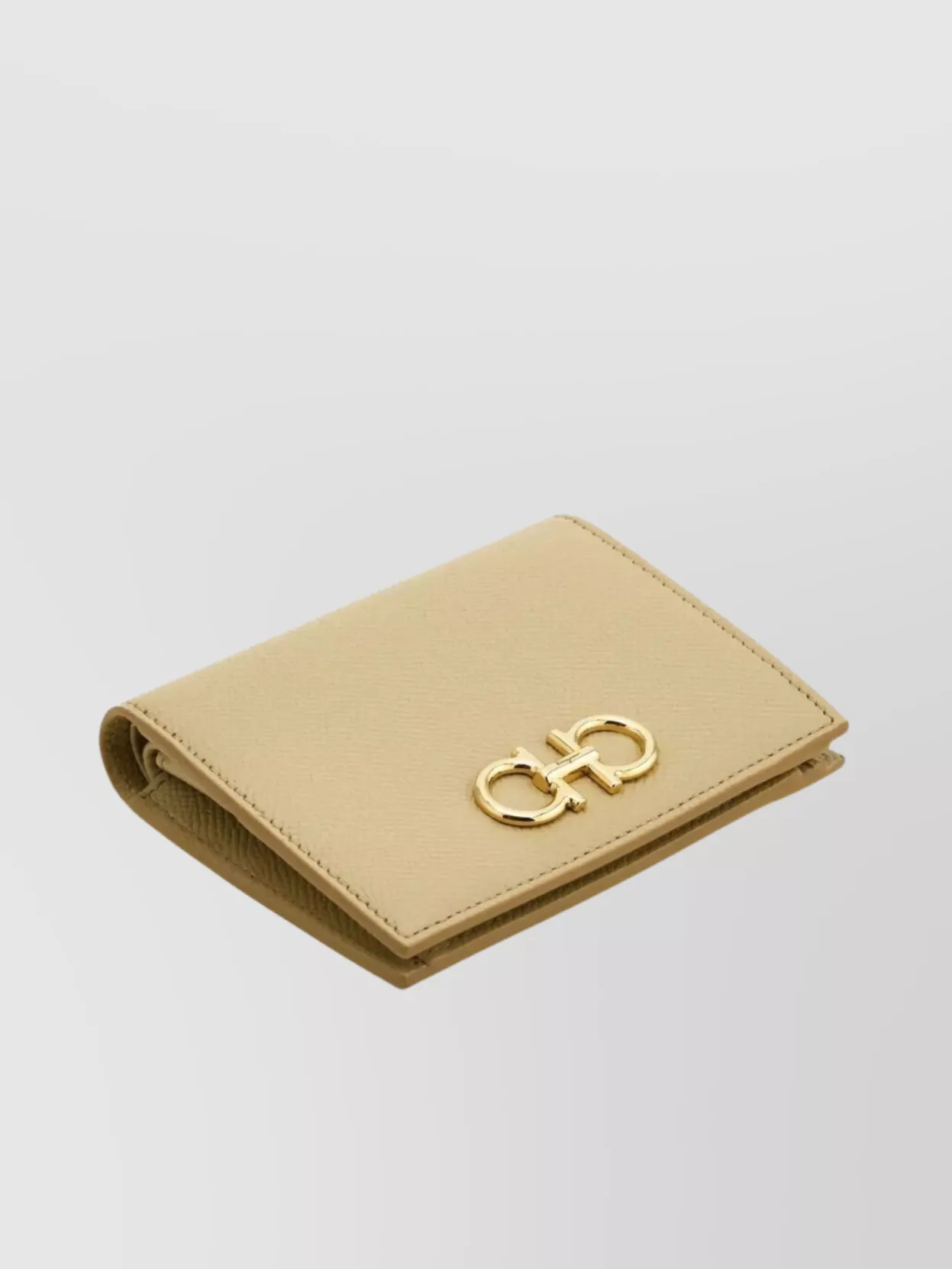 Ferragamo Compact Wallet With Golden Finish Gancini In Neutrals