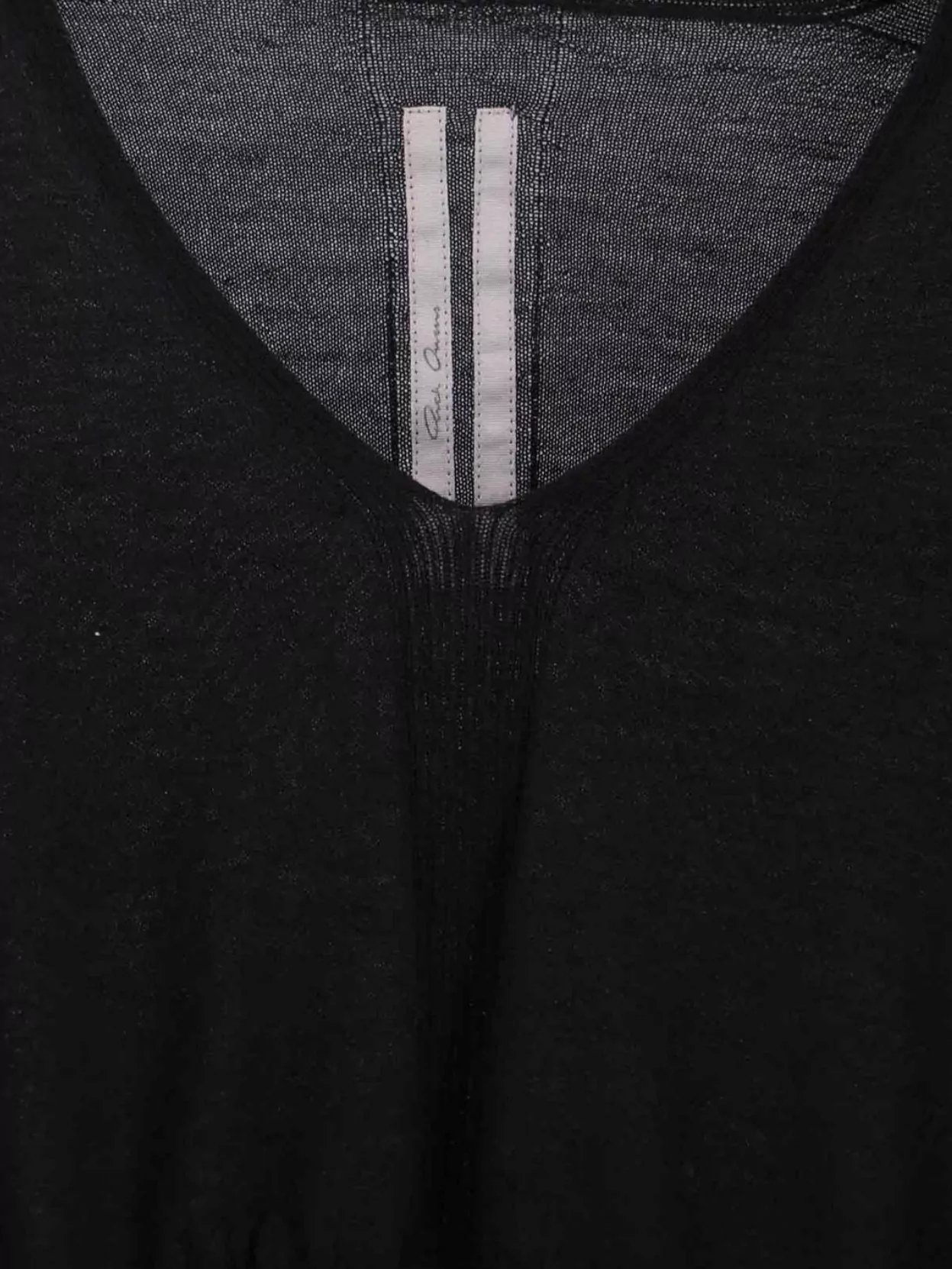 Rick Owens Cropped Long Sleeve Sheer Top V-neck In Black