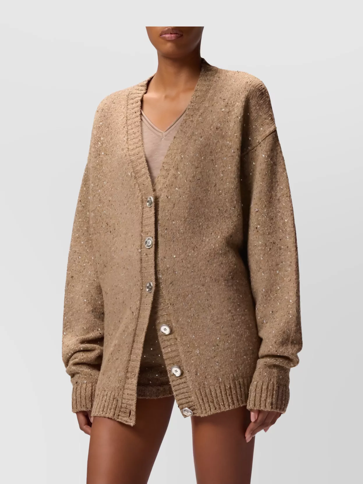 Pinko Textured Knit V-Neck Long Sleeve Sweater