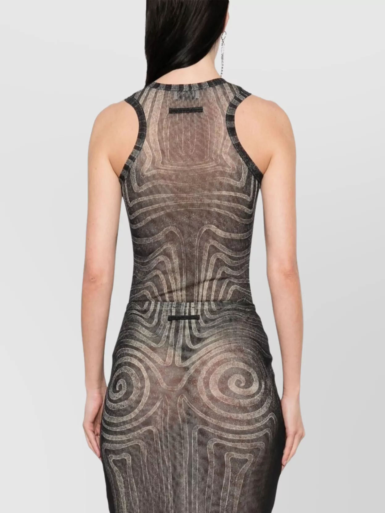 Jean Paul Gaultier Sheer Spiral Mesh Bodysuit With Crew Neck
