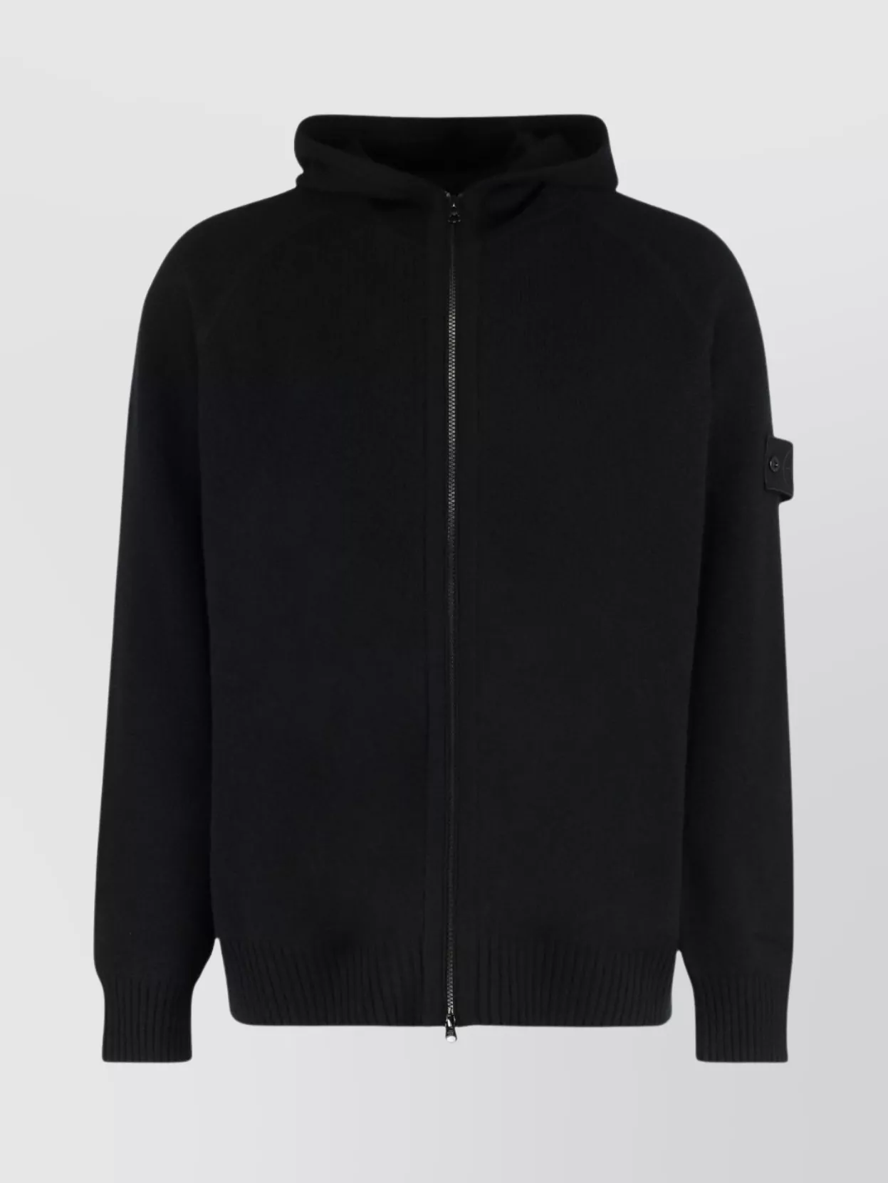 Stone Island Black Sweater With Hood And Logo Patch On The Sleeve In Cashmere Man In Black