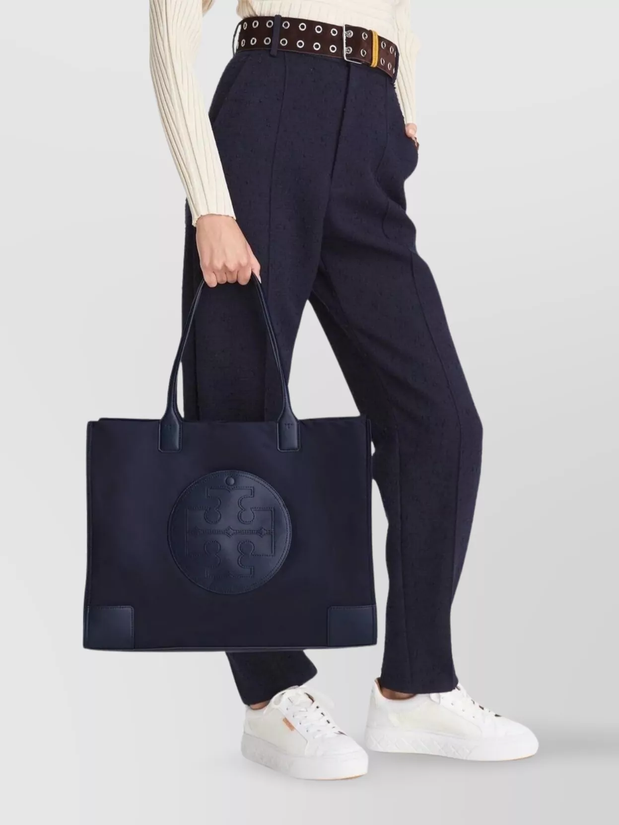 Shop Tory Burch Leather Handle Tote Bag In Blue