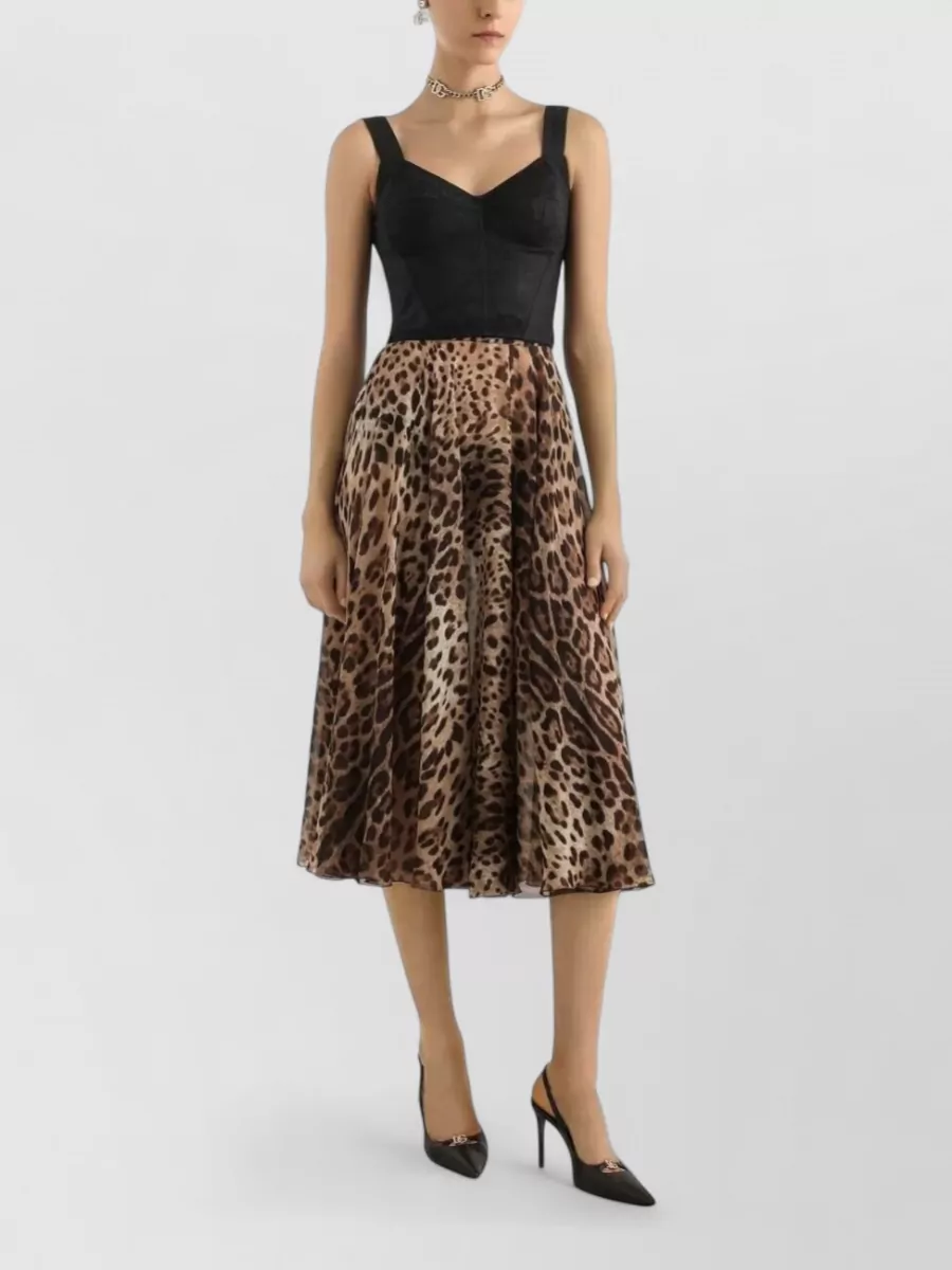 Dolce&Gabbana Animal Print Flared High Waist Midi Skirt