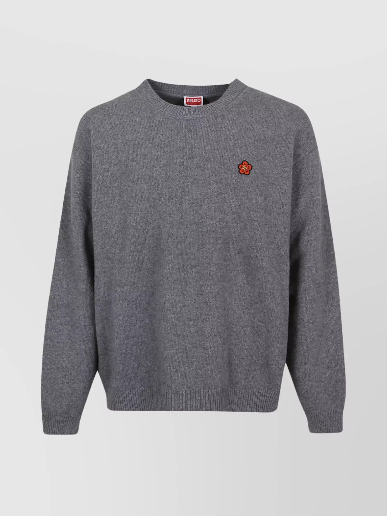 Shop Kenzo Woolen Ribbed Crewneck Sweater In Grey