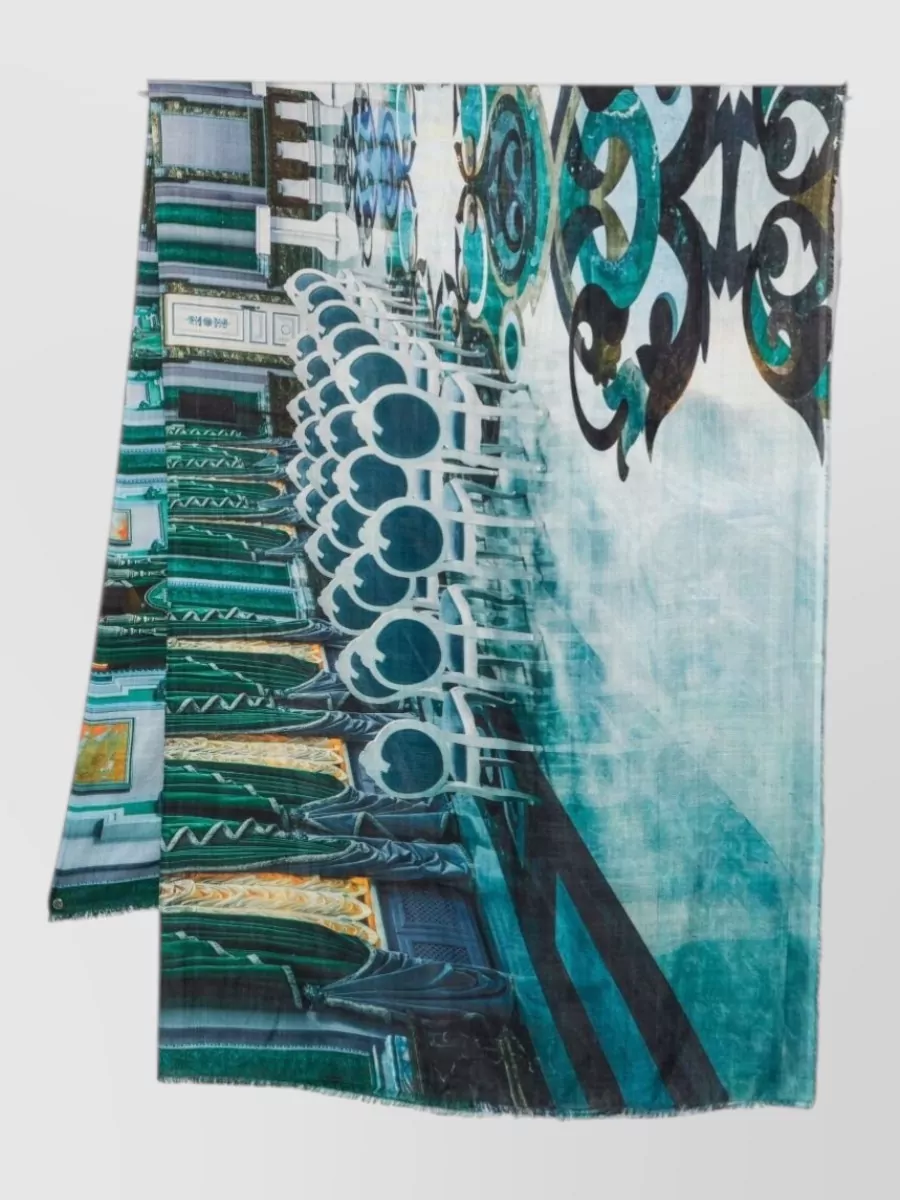 Faliero Sarti silk printed frayed-edge scarf
