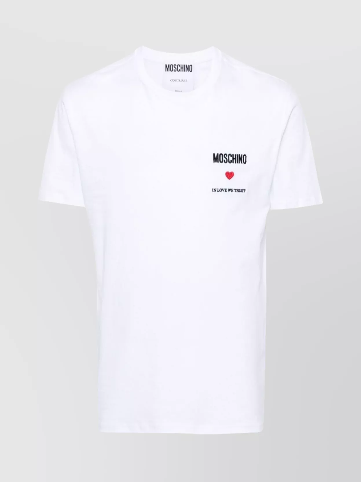 Shop Moschino Embroidered Slogan Crew Neck T-shirt In White