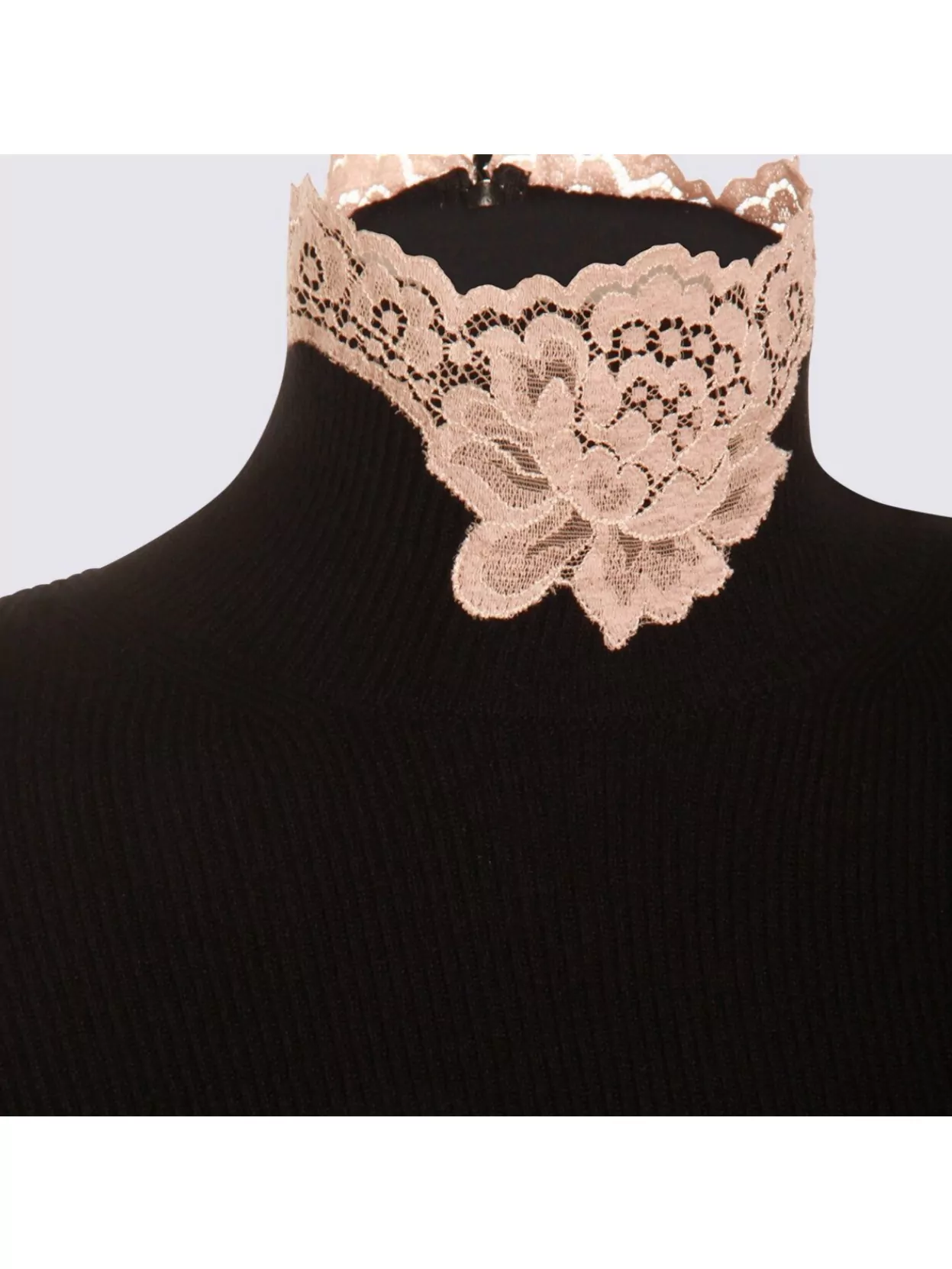 Valentino High Neck Long Sleeve Knitwear With Lace Trim