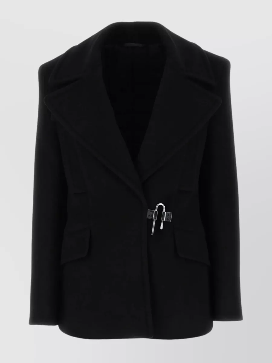 Shop Givenchy Cropped Wool Coat With Structured Shoulders In Black