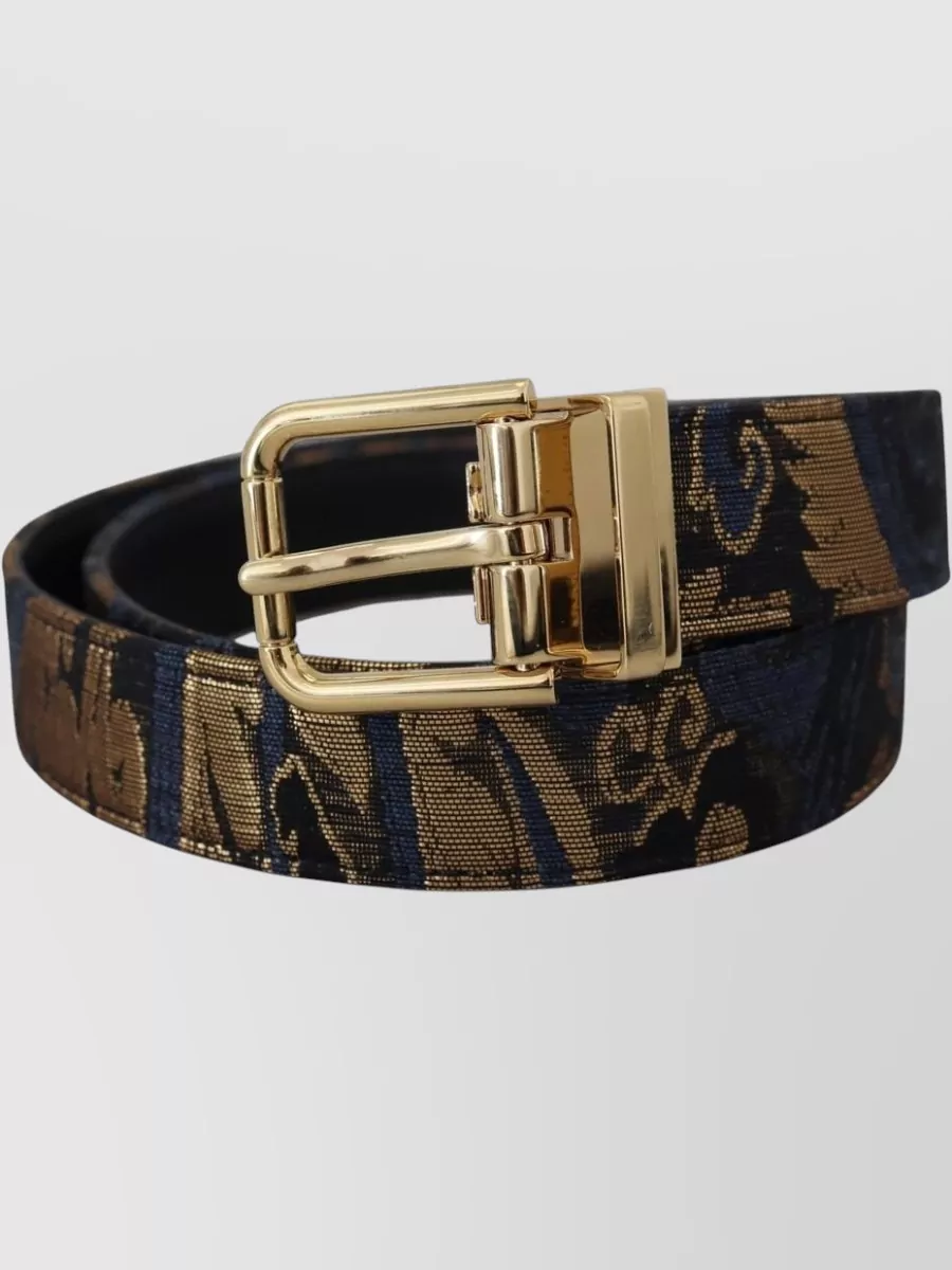 Dolce&Gabbana Leather Jacquard Logo Buckle Belt