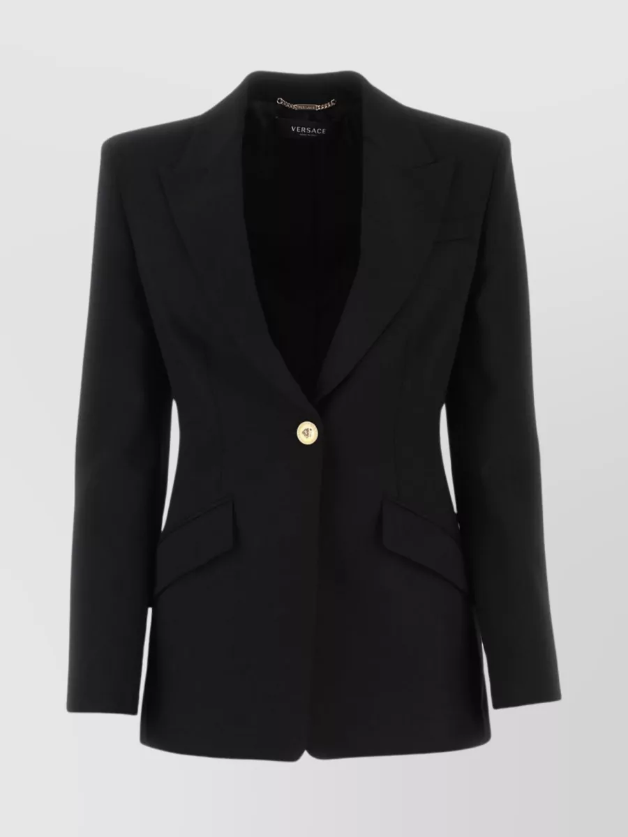 Shop Versace Wool Blazer With Back Slit In Black