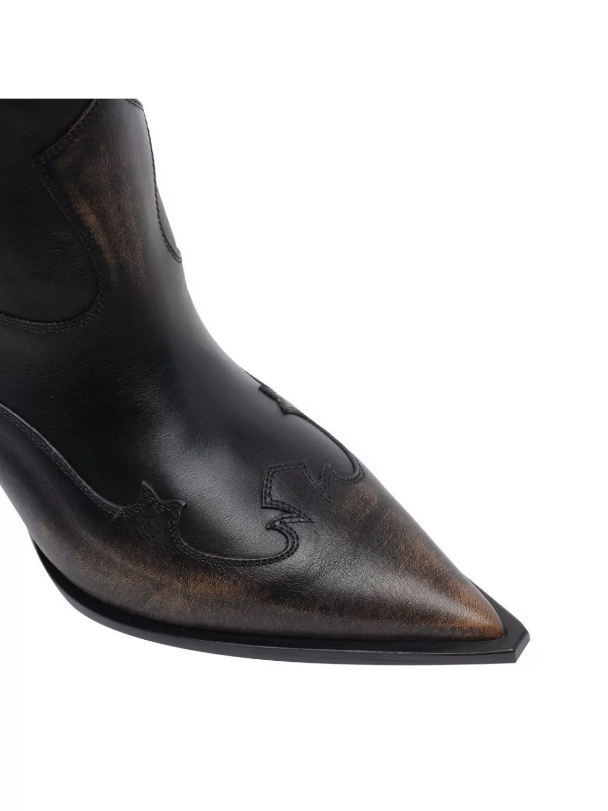 Paris Texas Western Style Mid-calf Leather Stiletto Boots In Brown